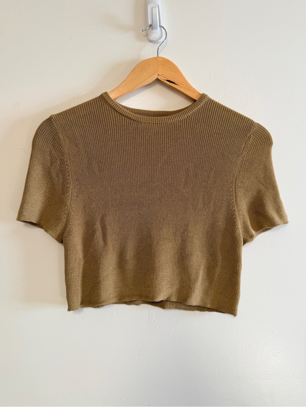 DISSH Tan Nude Knit Cropped Short Sleeve Top XS